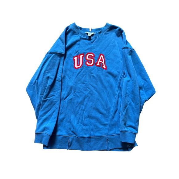 JoyLab Tops - JoyLab Women USA Graphic Sweatshirt Blue Oversized Crewneck Pullover Small